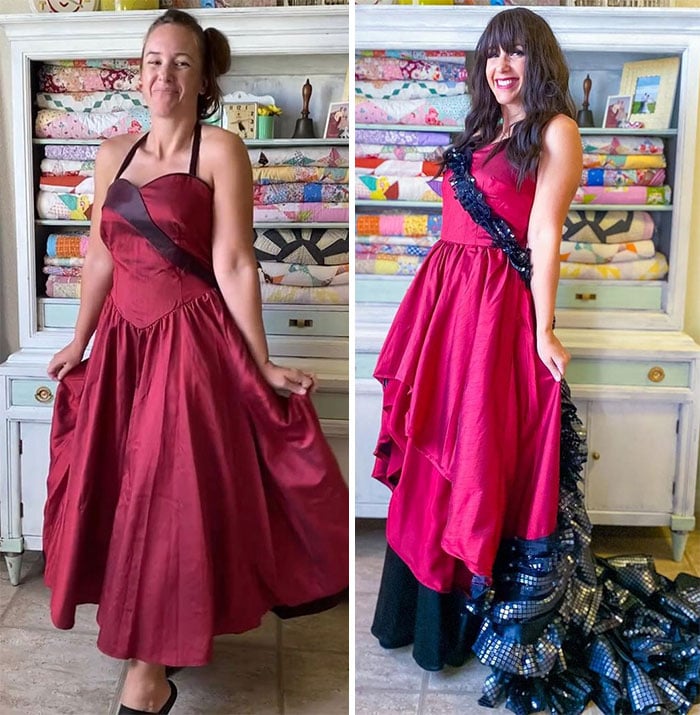 Caitlin Trantham; Mujer modifica la ropa de una vieja tienda de segunda mano para crear nuevos atuendos