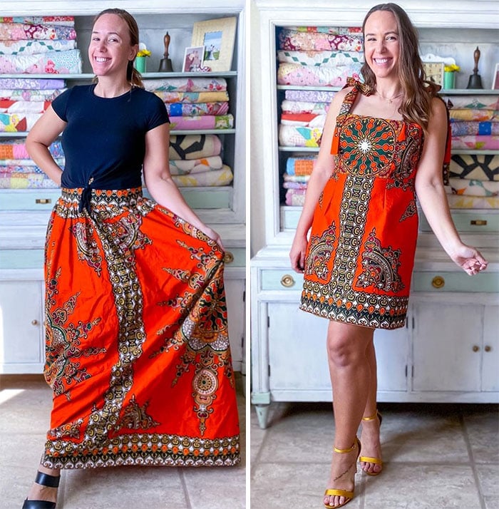 Caitlin Trantham; Mujer modifica la ropa de una vieja tienda de segunda mano para crear nuevos atuendos
