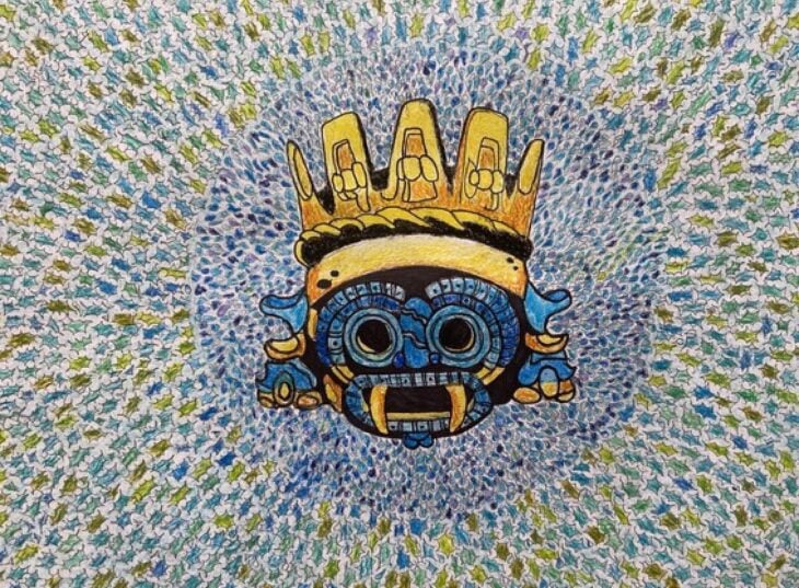Dibujo del dios Tláloc; Niña mexicana gana concurso internacional con dibujo del dios de la lluvia