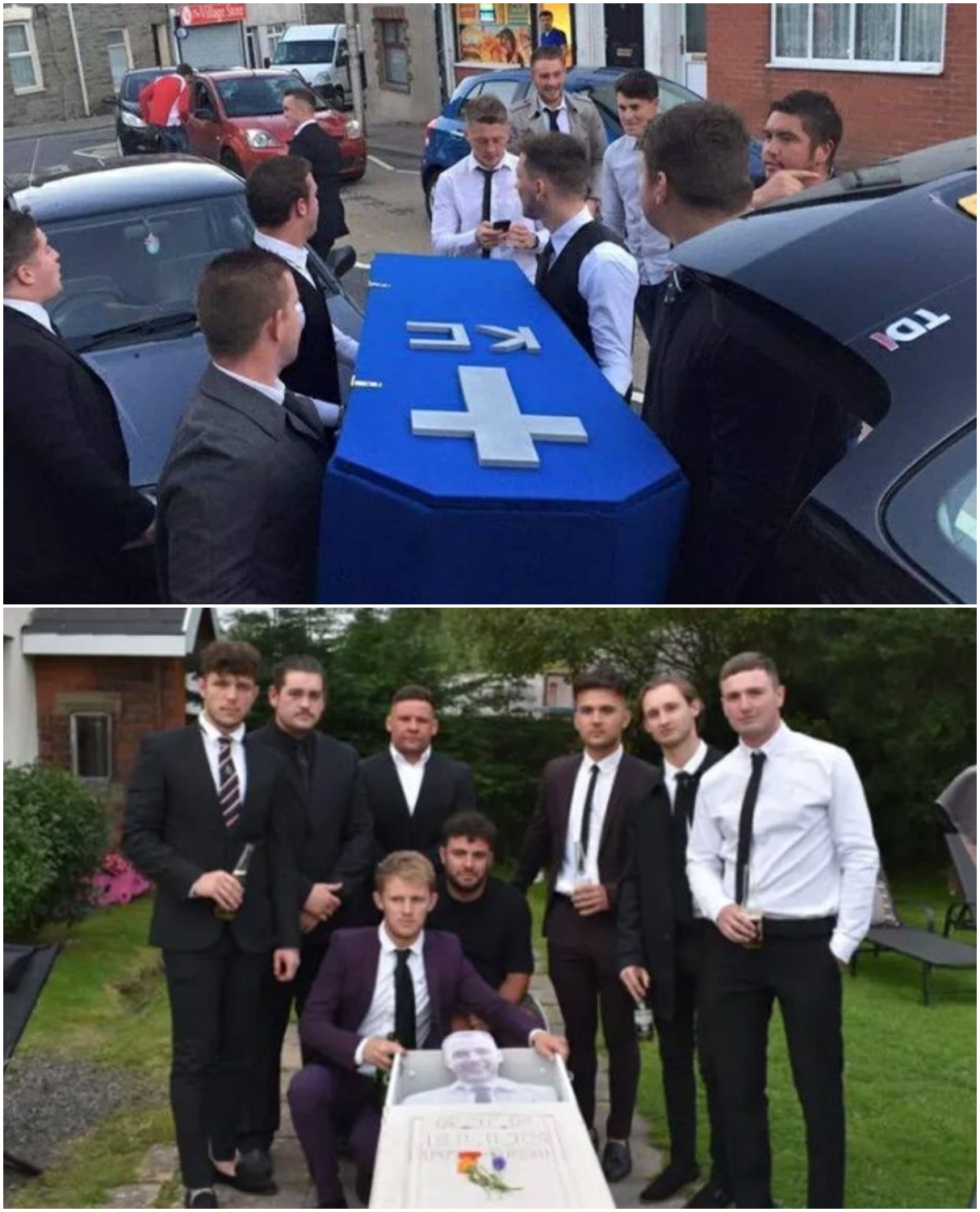 Grupo de amigos reunidos; Organizan funeral para su amigo porque ya no lo ven desde que tiene novia (1)