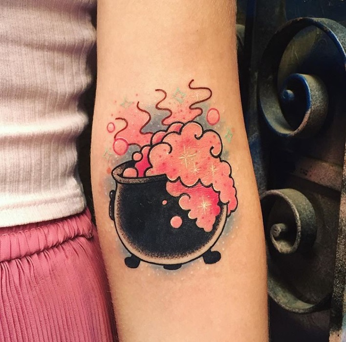 magic cauldron; cute tattoos for Halloween