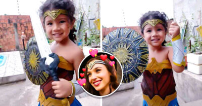 Solo con pegamento y cartón, abuelita hace increíble disfraz de la Mujer Maravilla para su nieta