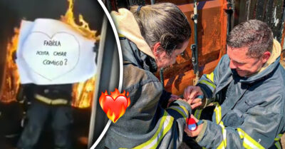 Bombero y sus compañeros simulan un incendio para pedirle matrimonio a su novia bombera