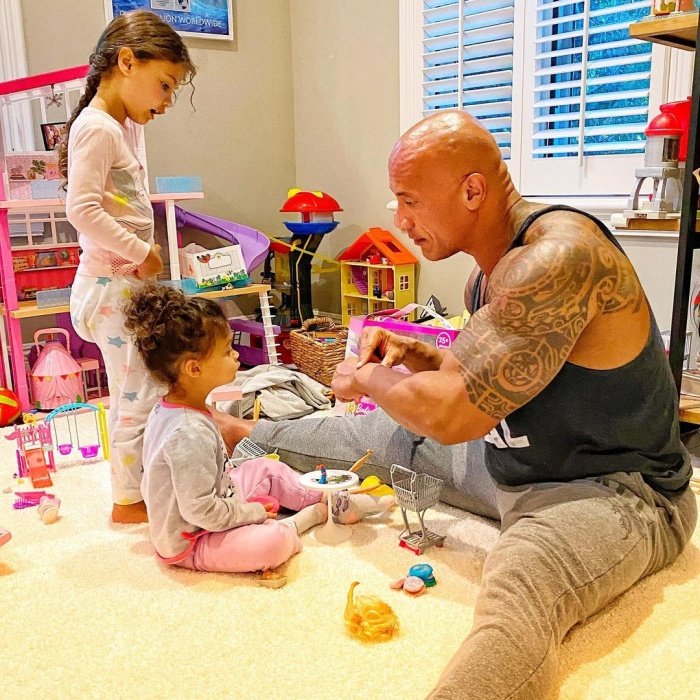 Dwayne The Rock Johnson with his daughters Tiana, Simone and Jasmine