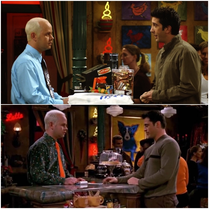 Friends scene with Gunther, Joey and Ross