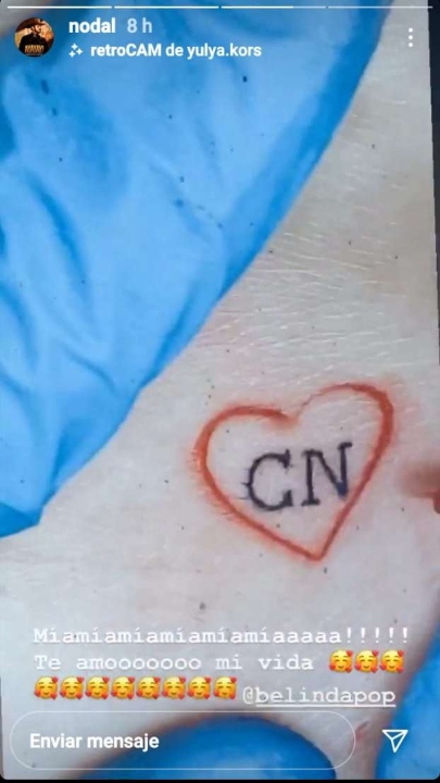 Belinda's tattoo;  This is how Belinda boasted the new tattoo that Christian Nodal made in her honor