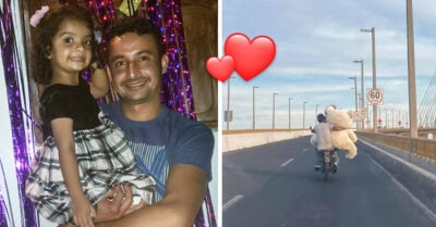 ¡Papá del año! cruzó toda la ciudad con un enorme peluche en su moto para sorprender a su hija
