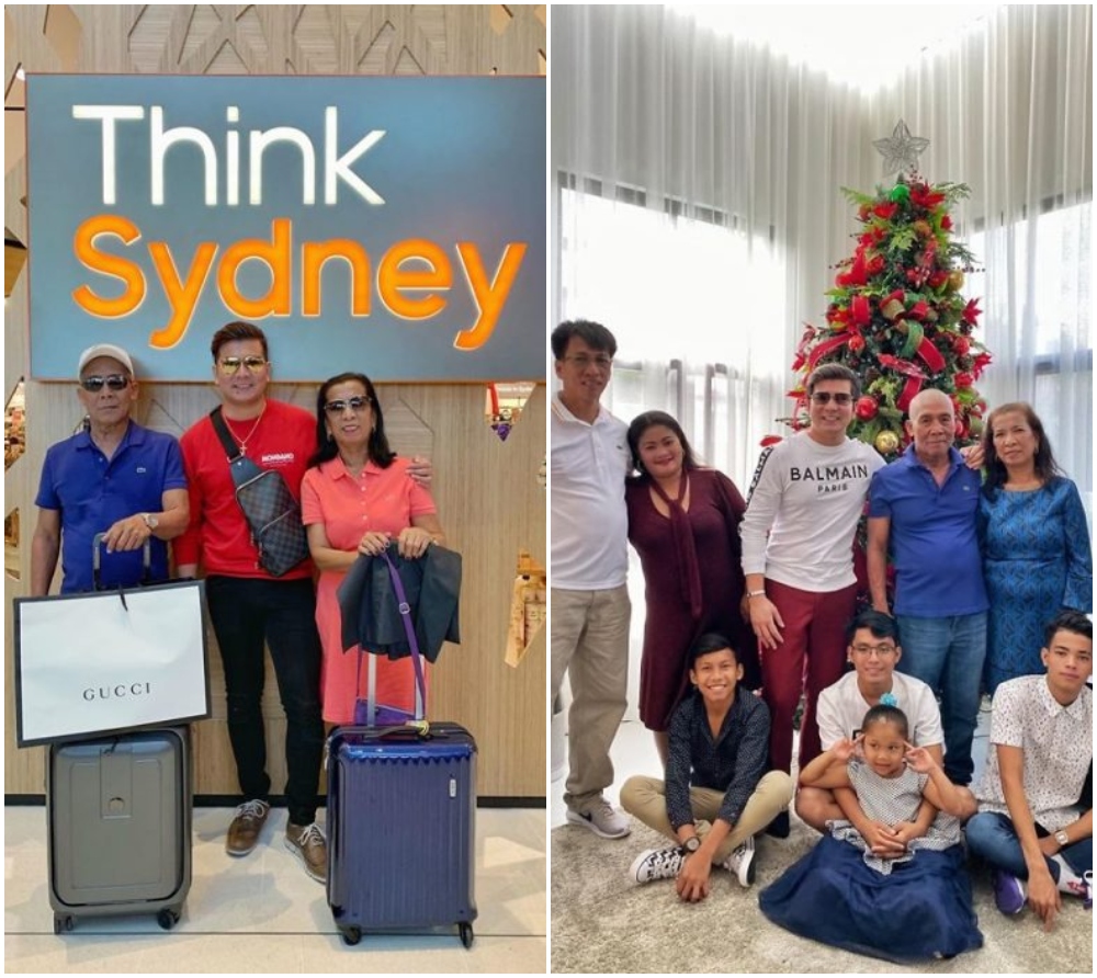 Parents and children in front of a Christmas tree;  Adoptive son thanks his parents by giving them the house of his dreams