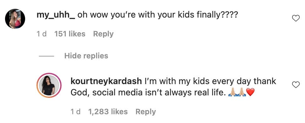 Publicación de Kourtney Kardashian sobre sus hijos 