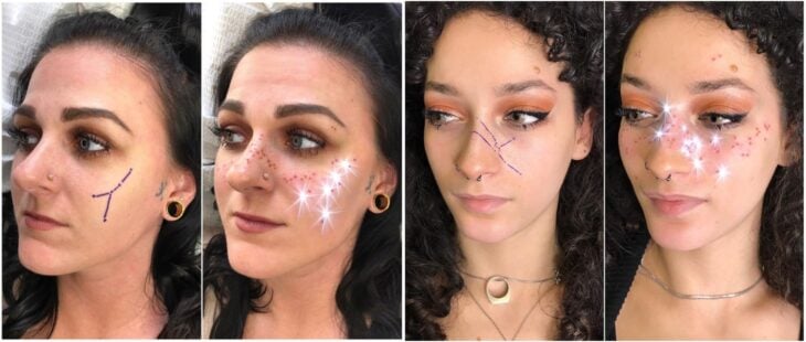 Chicas con pecas falsas; Las personas están tatuando constelaciones en sus rostros con pecas falsas 