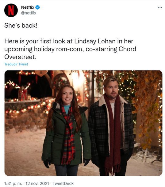 Publicacion de Netflix anunciando el regreso de lindasay lohan 