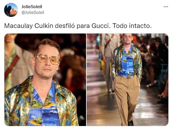 Tuit sobre Macaulay Culkin sorprende en pasarela de Gucci