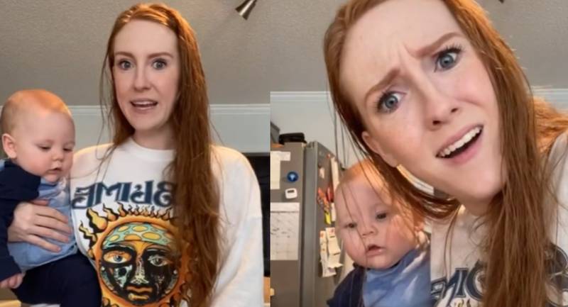 Woman reacting to TikTok;  Mom asks to stop calling the men who take care of their children “heroes”