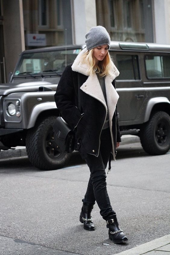 girl with black jacket; 15 Outfits with aviator jacket to keep you warm and fashionable