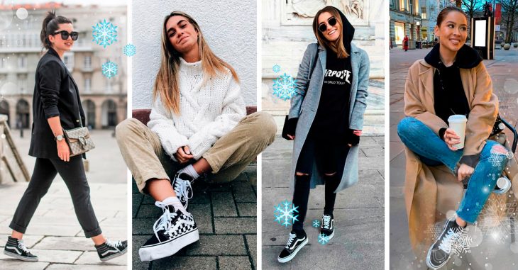 Diferentes outfits otoñales con Vans plataforma