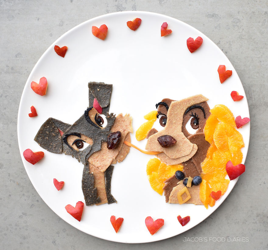 Characters from The Lady and the Tramp;  Turn your child's food into cartoons and everyone wants to try your dishes