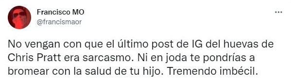 Tuit sobre internet quiere cancelar a Chris Pratt por supuestos comentarios hacia su hijo