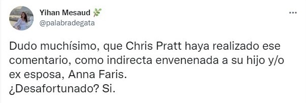 Tuit sobre internet quiere cancelar a Chris Pratt por supuestos comentarios hacia su hijo