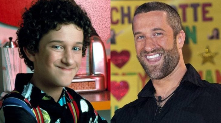imagen comparativa del actor Dustin Diamond donde se ve de joven en un personaje y otra de adulto