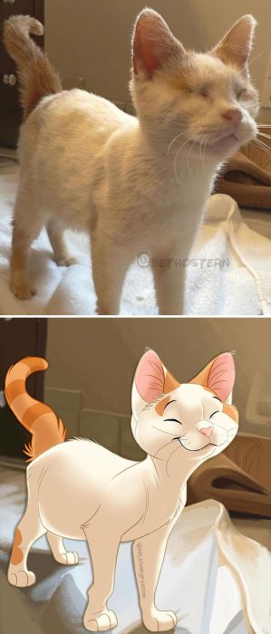 Gatito blanco ;Artista convierte a mascotas ordinarias en personajes Disney