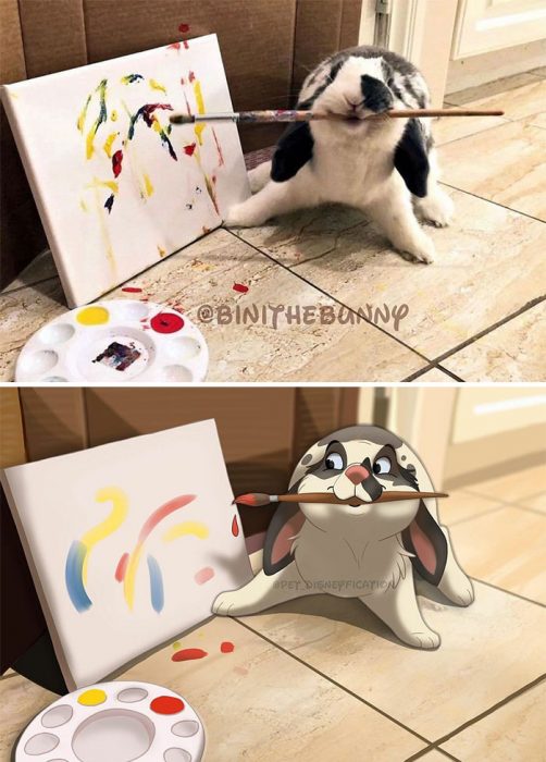 conejo pintando ;Artista convierte a mascotas ordinarias en personajes Disney