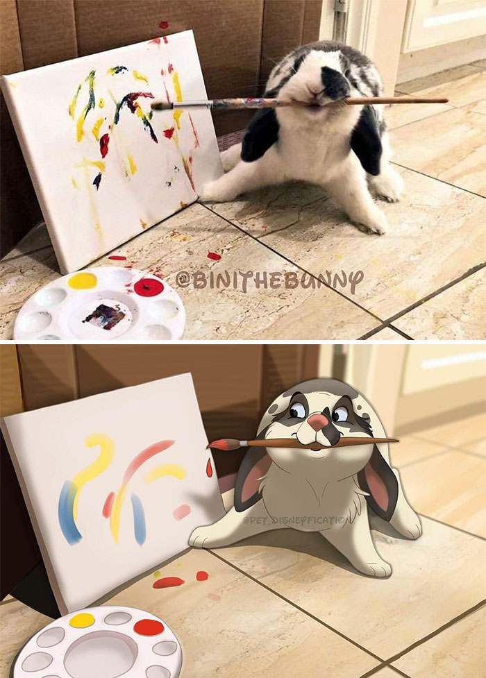 rabbit painting; Artist turns ordinary pets into Disney characters