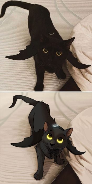 Gato negro ;Artista convierte a mascotas ordinarias en personajes Disney