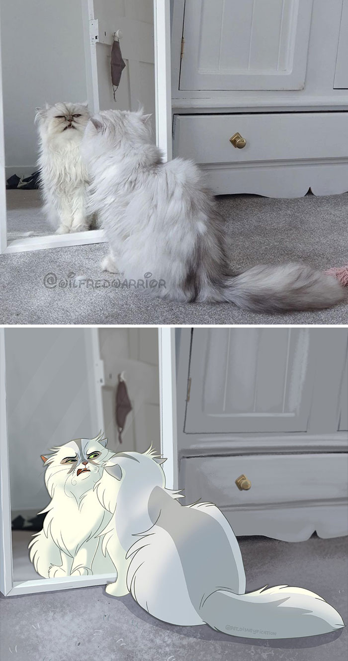 White kitten; Artist turns ordinary pets into Disney characters