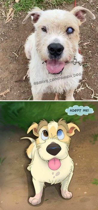 Perro blanco ;Artista convierte a mascotas ordinarias en personajes Disney