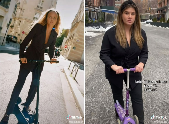 girl on scooter; Recreate poses of Zara models to show how ridiculous they are