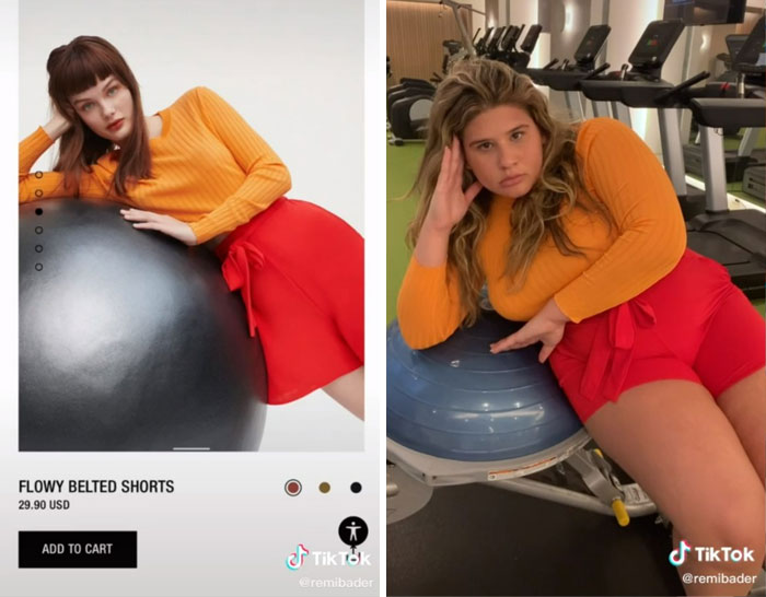 Chica con conjunto naranja ;Recrea poses de las modelos de Zara para mostrar lo ridículas que son