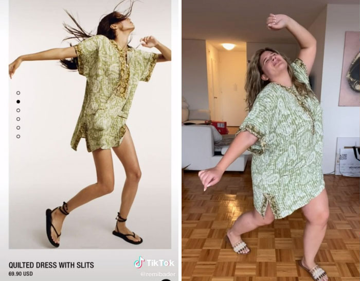 green pajama girl; Recreate poses of Zara models to show how ridiculous they are