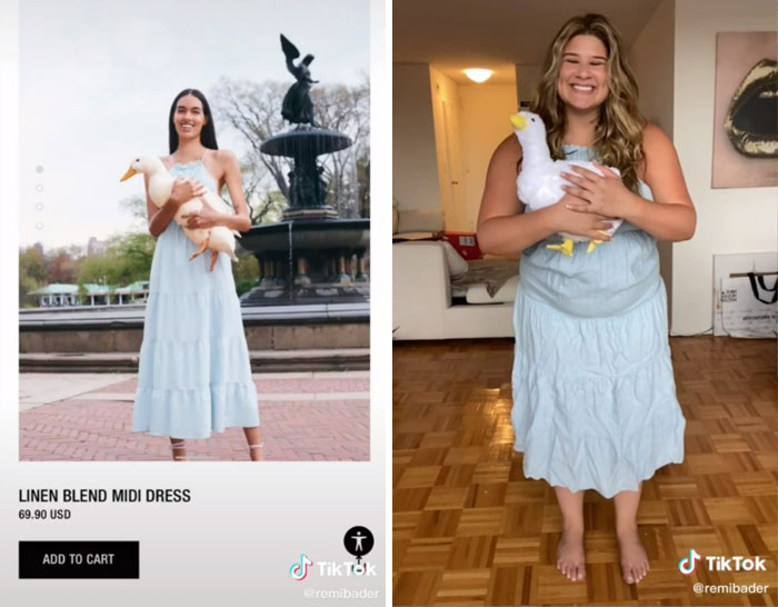 girl in blue dress; Recreate poses of Zara models to show how ridiculous they are