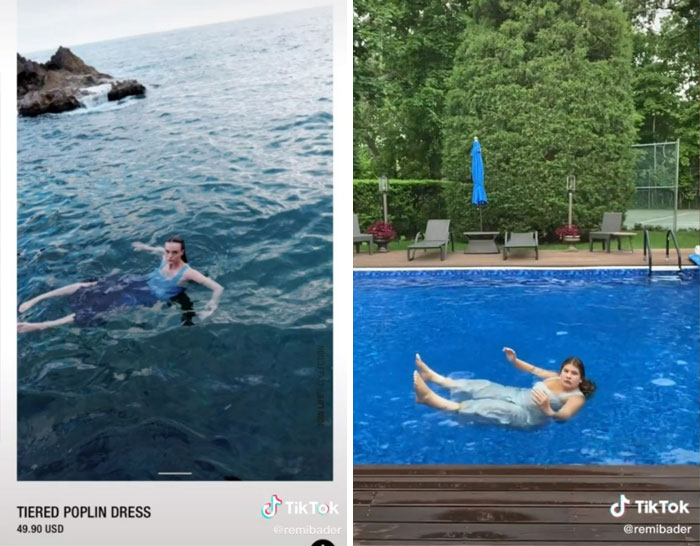 girl swimming; Recreate poses of Zara models to show how ridiculous they are