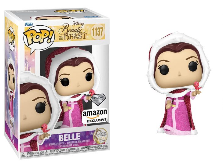 Funko pop de bella con su vestido de invierno en versión glitter