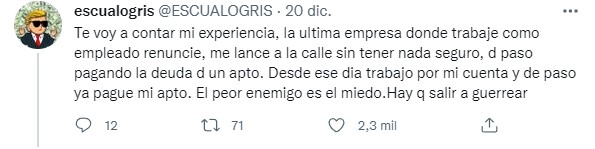 comentario a respuesta a un chico que renuncio por no tener vacaciones 