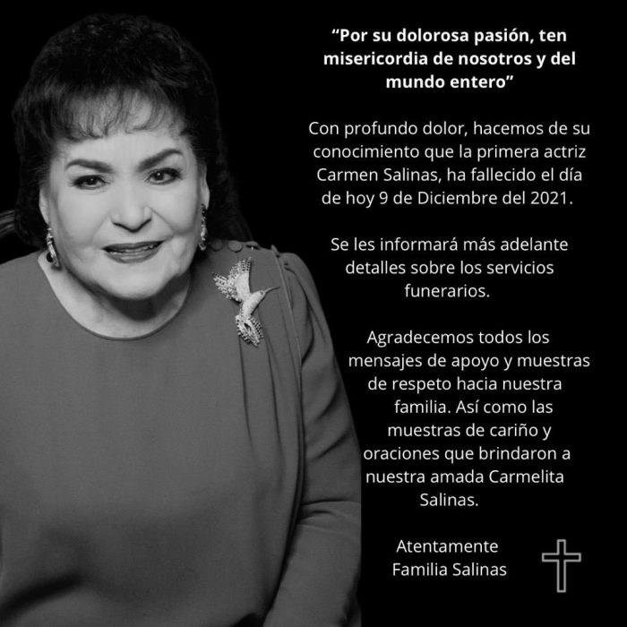 comunicado fallecimiento carmen salinas 