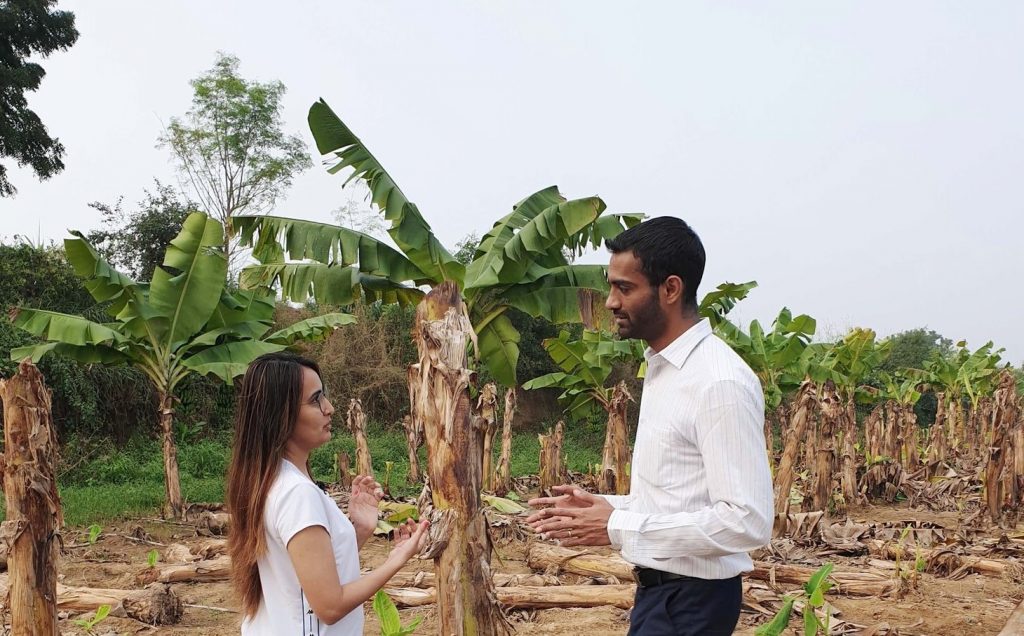 pareja hablando; Pareja transforma desechos de cultivos de plátano en toallas higiénicas biodegradables