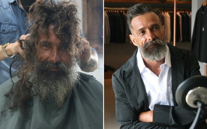 Peluquero se hizo amigo de un vagabundo le regala un cambio de look