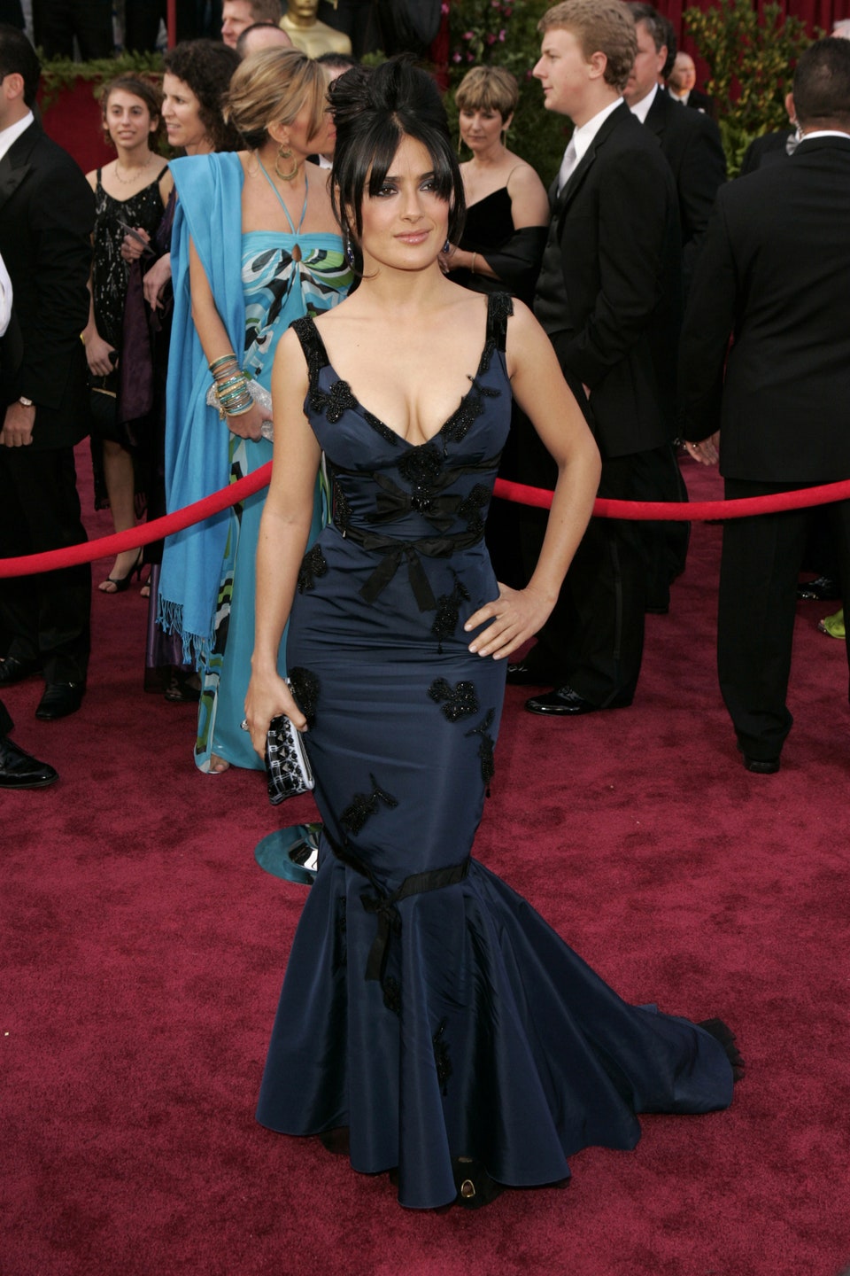 Salma Hayek wearing her best looks on a red carpet 