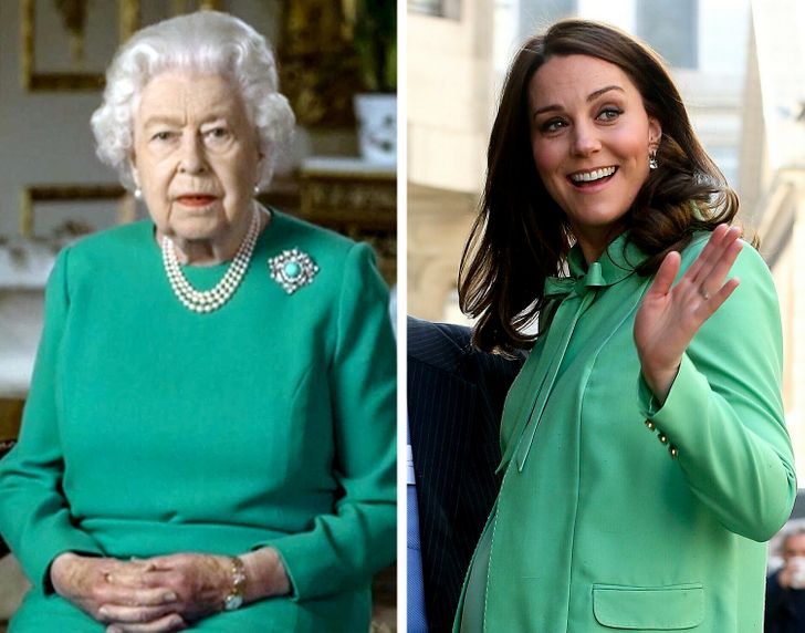 Comparación de outfits entre Kate Middleton y la reina Isabel II