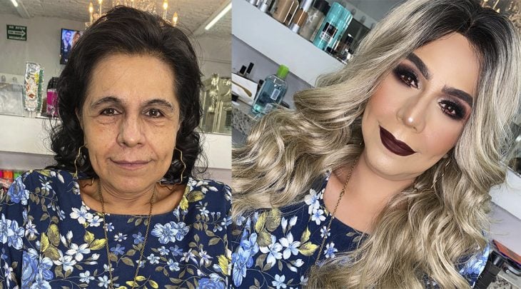 Mujer con maquillaje se ce mucho más joven