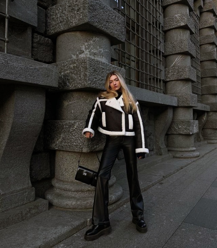 Girl, girl, girl with brown, dark, blonde, light hair, wearing jeans, sweater, pants, skirt, stockings and Christmas looks with coats and high boots