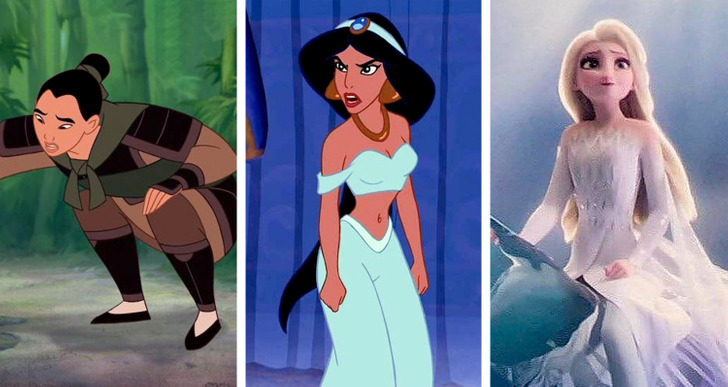 Mulan, Jasmine and Elsa princesses who wear pants 