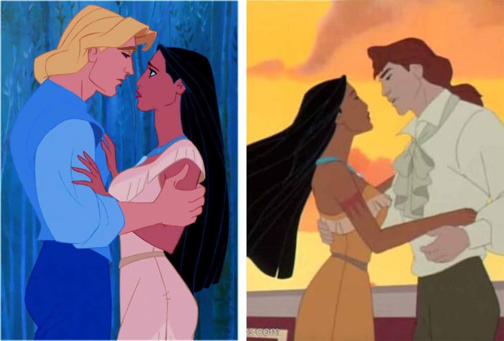 Pocahontas con John Smith y con John Rolfe