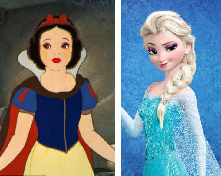 Snow White next to a picture of Elsa from Frozen 