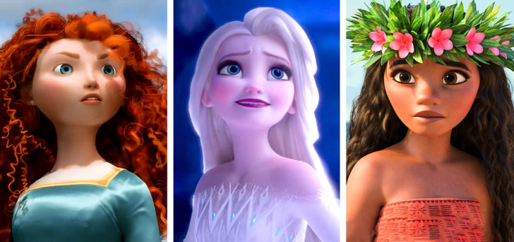 Merida, Elsa and Moana Disney princesses