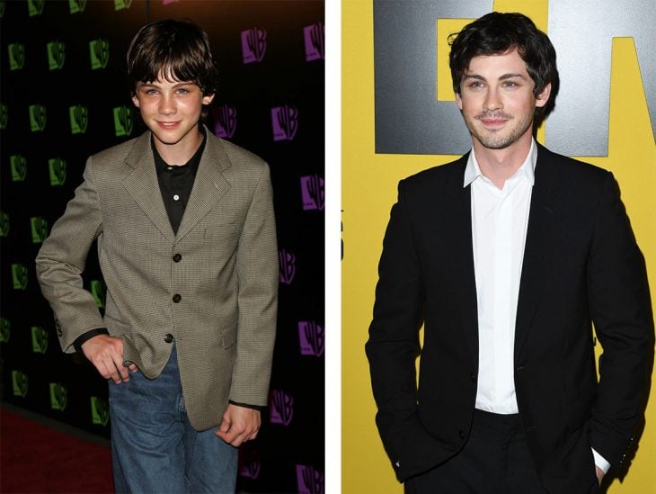 imagen comparativa del actor Logan Lerman en su versión de niño vs su foto de adulto 