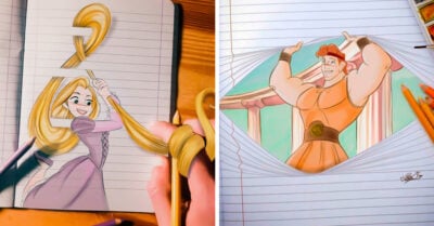 Combinó personajes Disney con las líneas de sus libretas y el resultado es creatividad pura