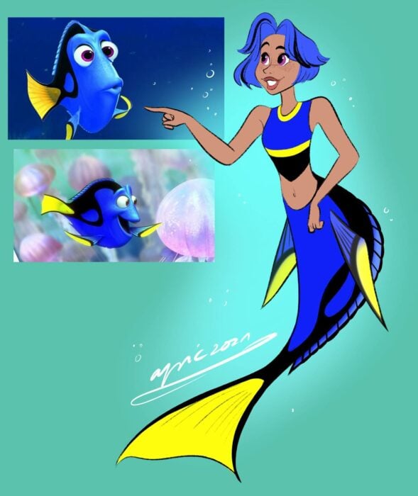 Dory ;Artista dibuja a los personajes de Buscando a Nemo como humanos y son bellísimos